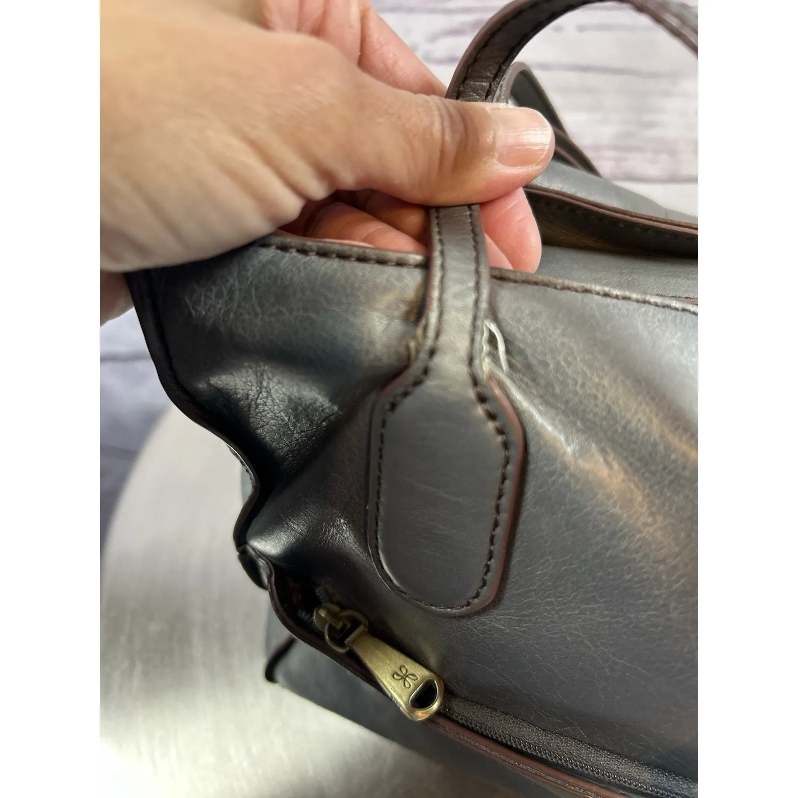 Hobo International Friar Gray Leather Carryall Tote Shoulder Bag Satchel Purse - Image 8