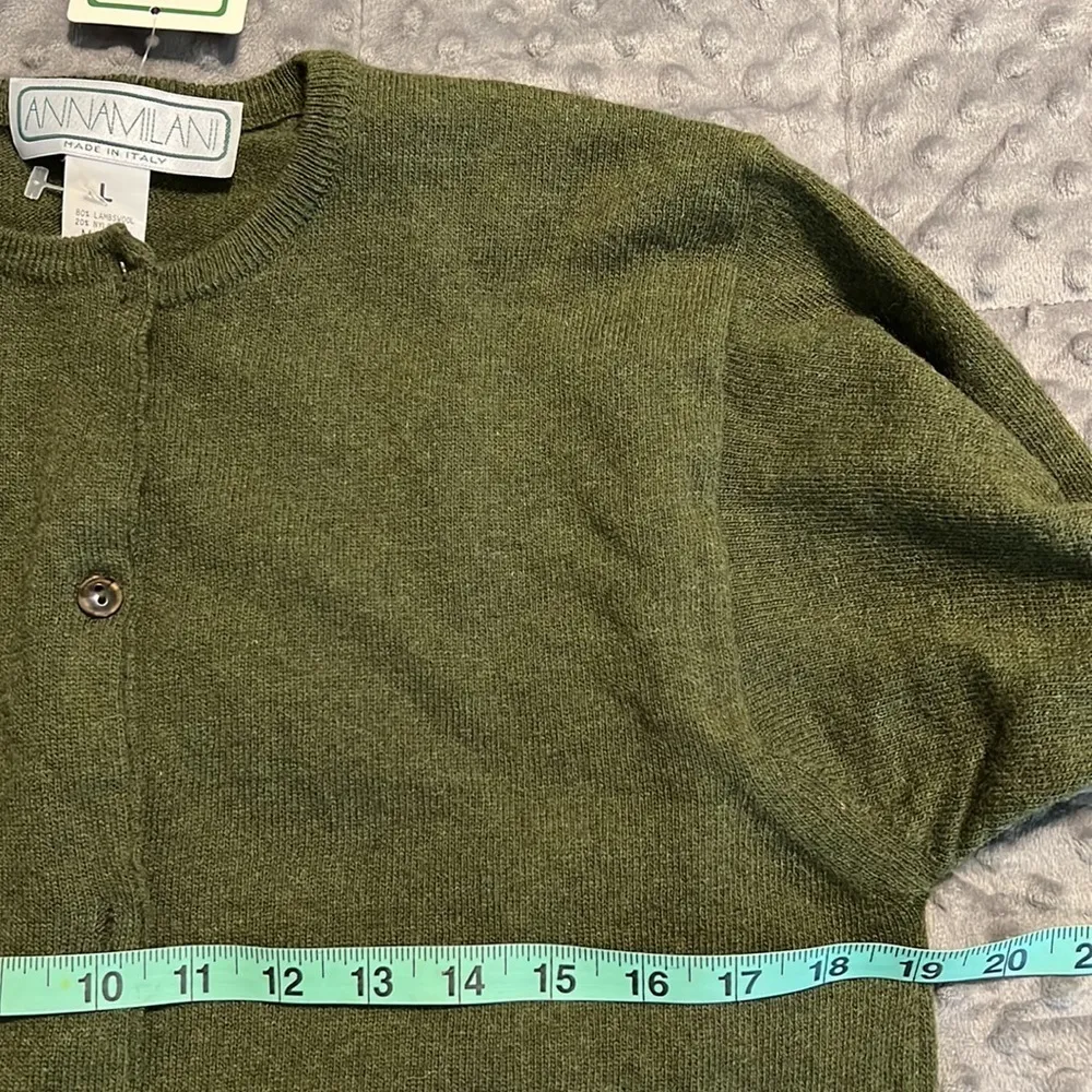 ANNA MILANI large women's lambswool Italian cardigan dark green buttons vintage - Image 6