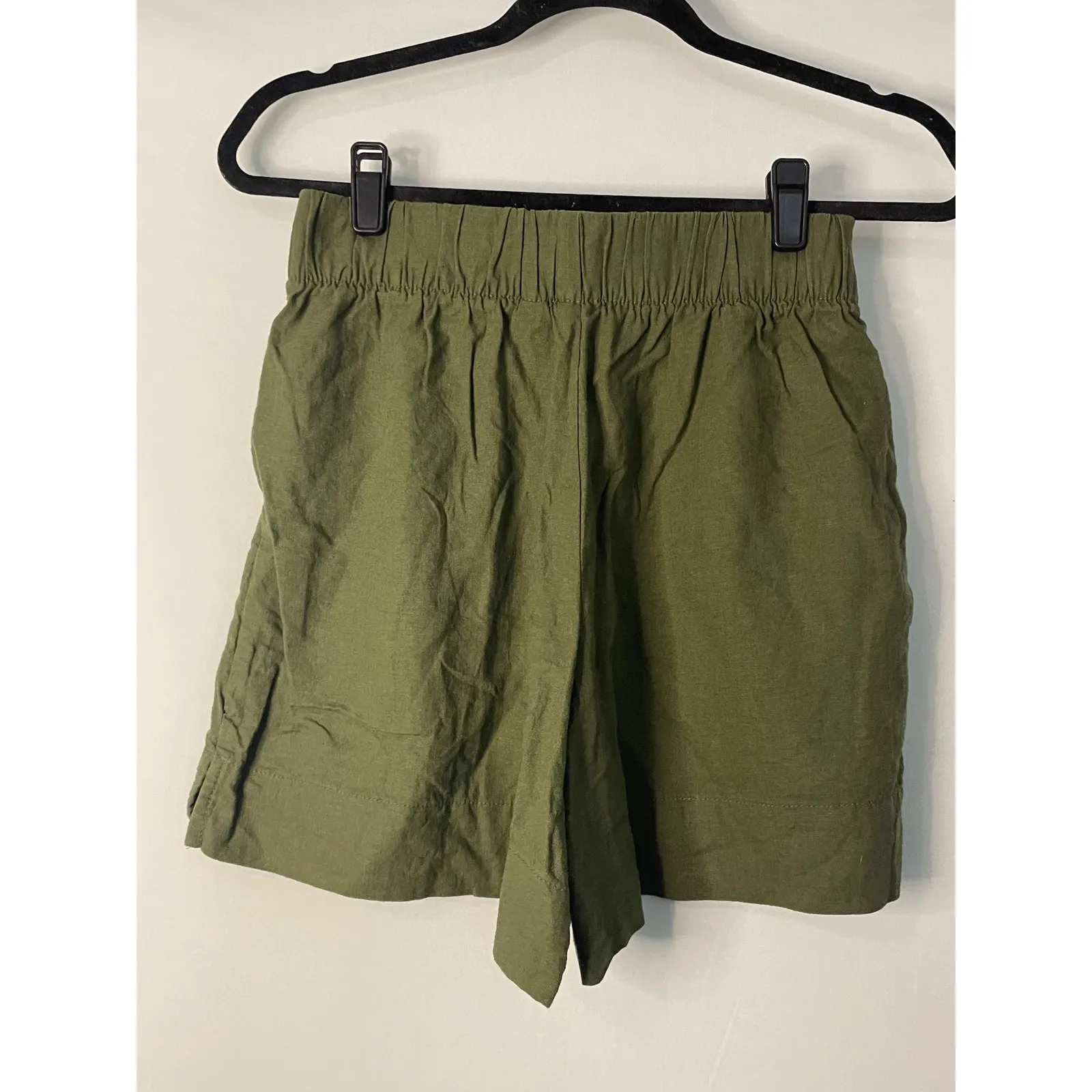 GAP Olive Green Linen Blend Pull On Shorts Womens XS Elastic Waist Pockets - Image 6