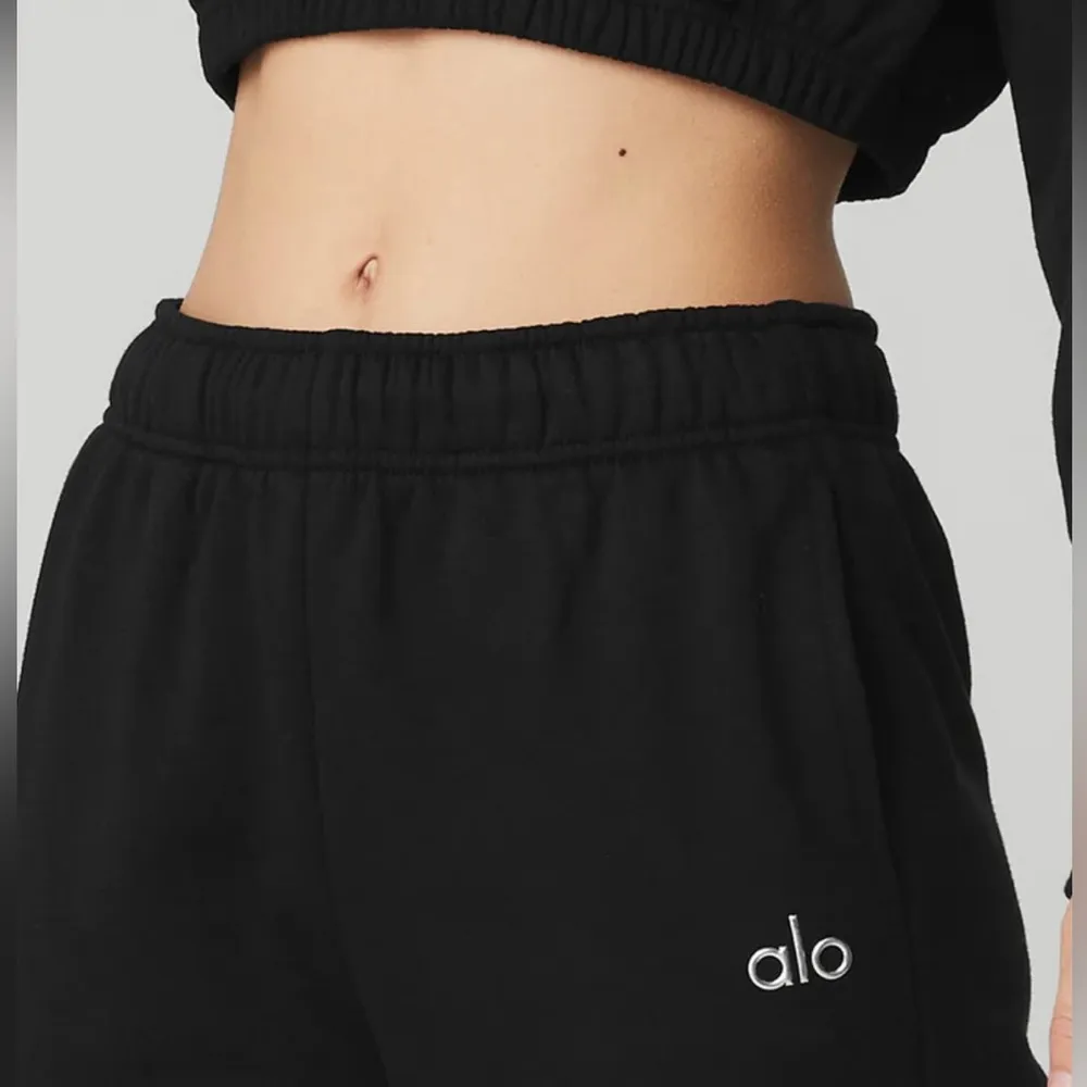 NWOT Alo Yoga Accolade Sweatpants Cool Chrome Logo Black, Pockets Size L - Image 2