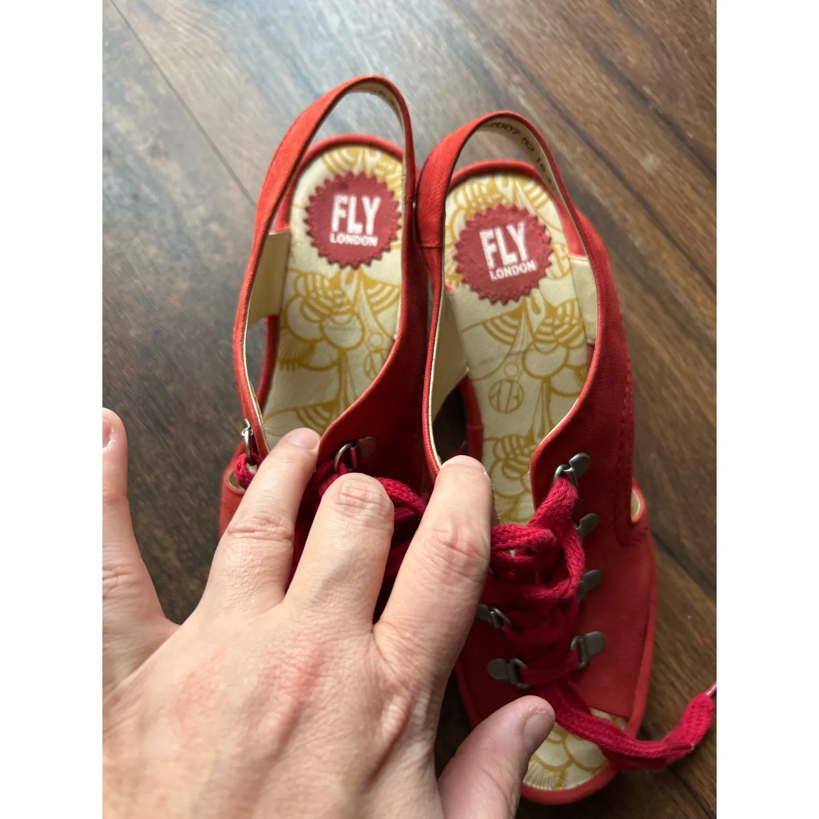 Fly London Wedge Slingback Sandals Open Toe Lace Up EU41 US 10 10.5 Ylfa Nubuck - Image 10