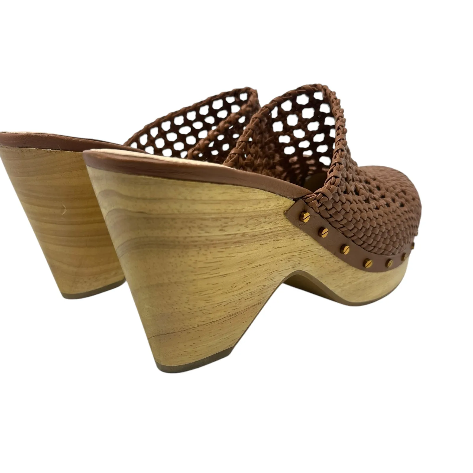 Veronica Beard Hardie Woven Leather‎ Clogs Braided Cognac Brown Tan Size 12 - Image 5