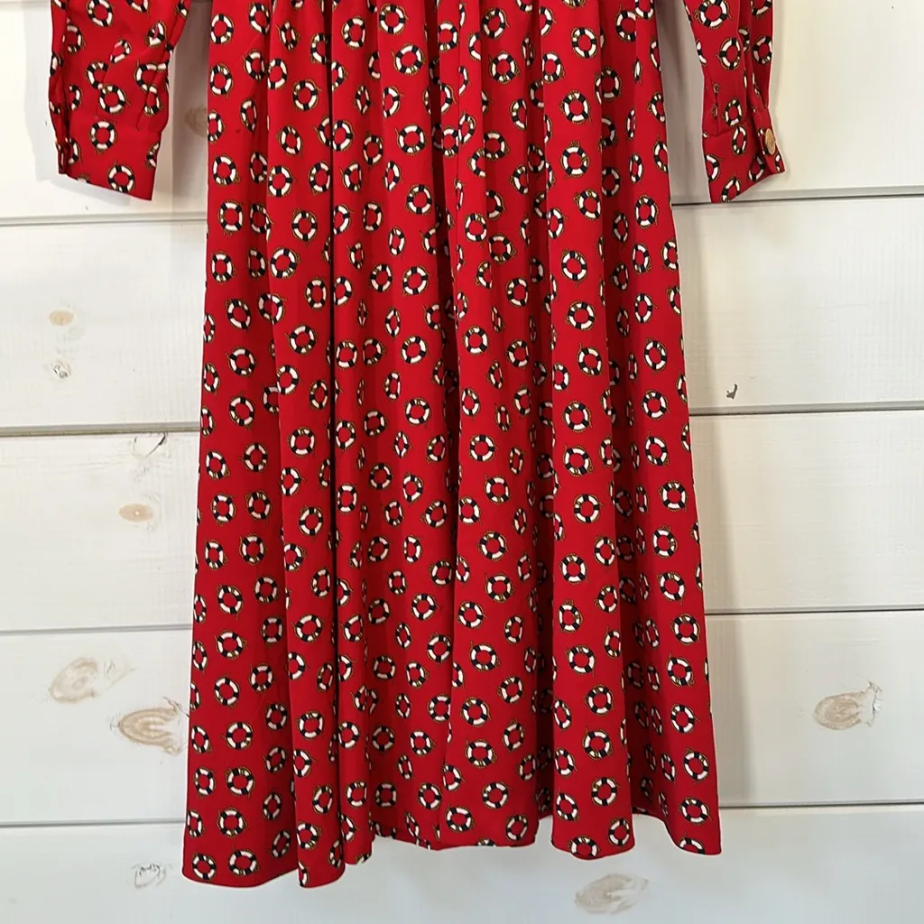 Talbots Vintage 80’s Red Nautical Button Front Shirt Dress Belted Midi Size 6 - Image 11
