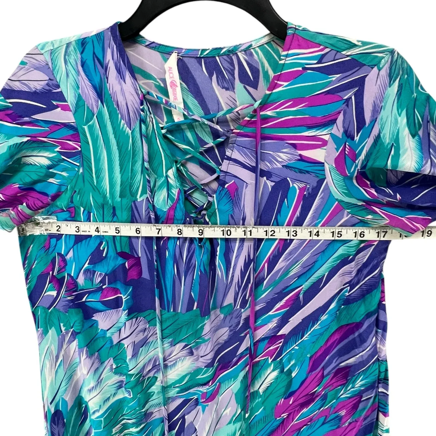 Alice & Trixie Tunic Dress XS Purple Multi Silk Lace Up Bell Sleeve Boho Resort - Image 5