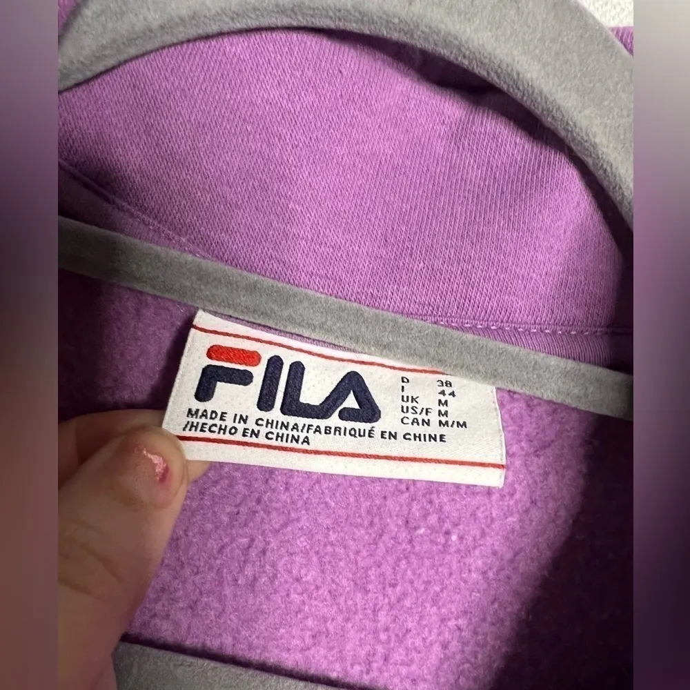 Retro Fila Purple Grey Colorblock 3/4 Zip Sweatshirt Medium - Image 4
