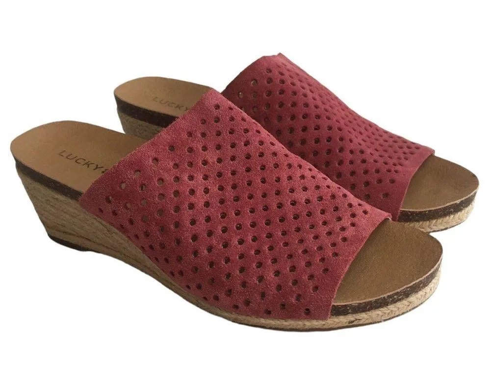 Lucky Brand Sandals Womens 6 Leather Jemya Wedge Jute Perforated Slip On Pink - Image 2