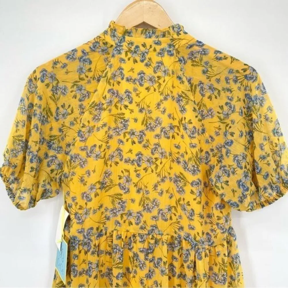 Yellow Flowy Floral Print Babydoll Dress - Image 10