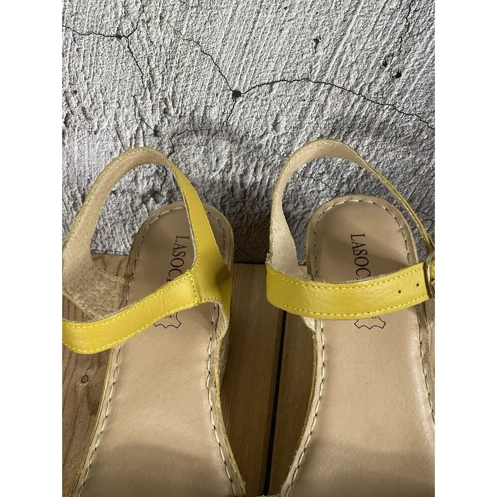 Lasocki Faux Snakeskin Leather Sandals Wedge Espadrille Sandals Sz 38 U.S 7 Yellow - Image 3