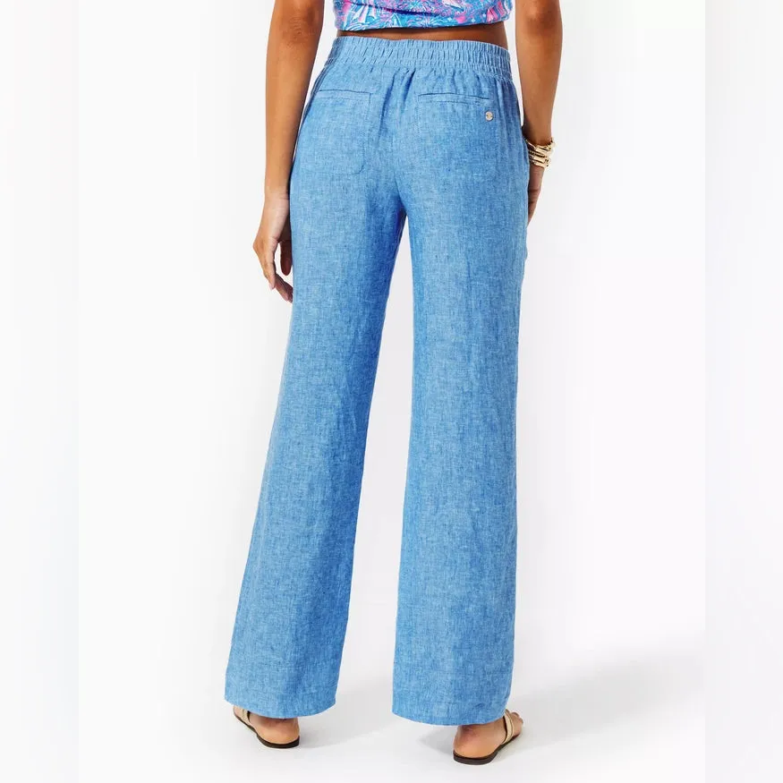 LILLY PULITZER 31" Deri Lagoon Linen Palazzo Pant in Beckon Blue Size L - Image 4