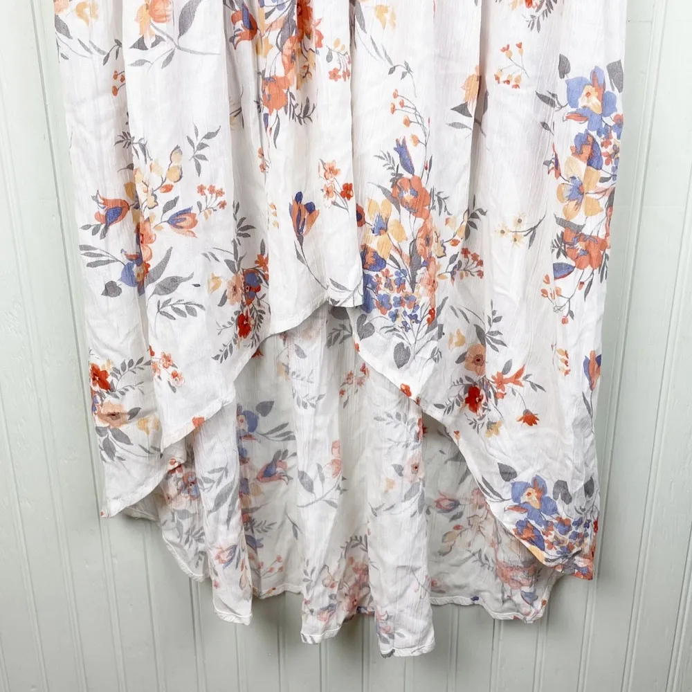 Torrid Babydoll Gauze Tunic Top White Floral Print High Low Hem Size 0 Large - Image 7