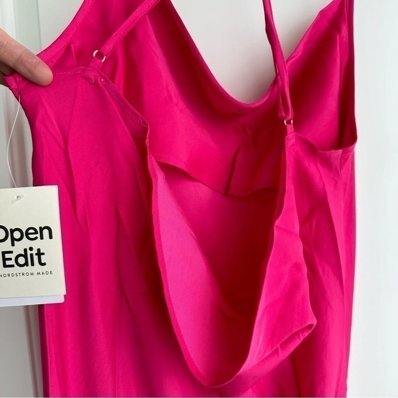 Open Edit Cowl Back Side Slit Satin Maxi Dress Hot Pink Yarrow NWT XS - Image 6