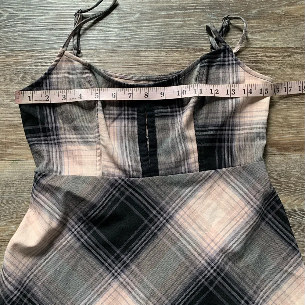 Urban Outfitters Black and Cream Plaid Mini Dress M - Image 4