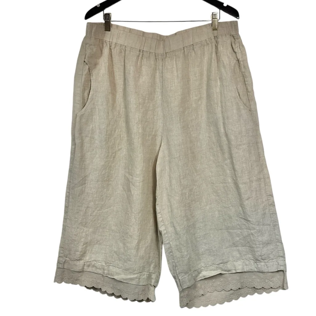 For Cynthia Women’s 100% Linen Cropped Wide Leg Pants Scalloped Hem Size 1X NWOT - Image 2