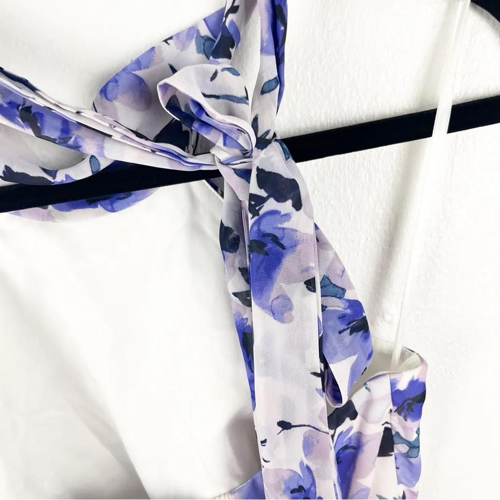 ELIZA J Chiffon Floral Print Halter Tie Pleated Maxi Dress, Size 2 - Image 13