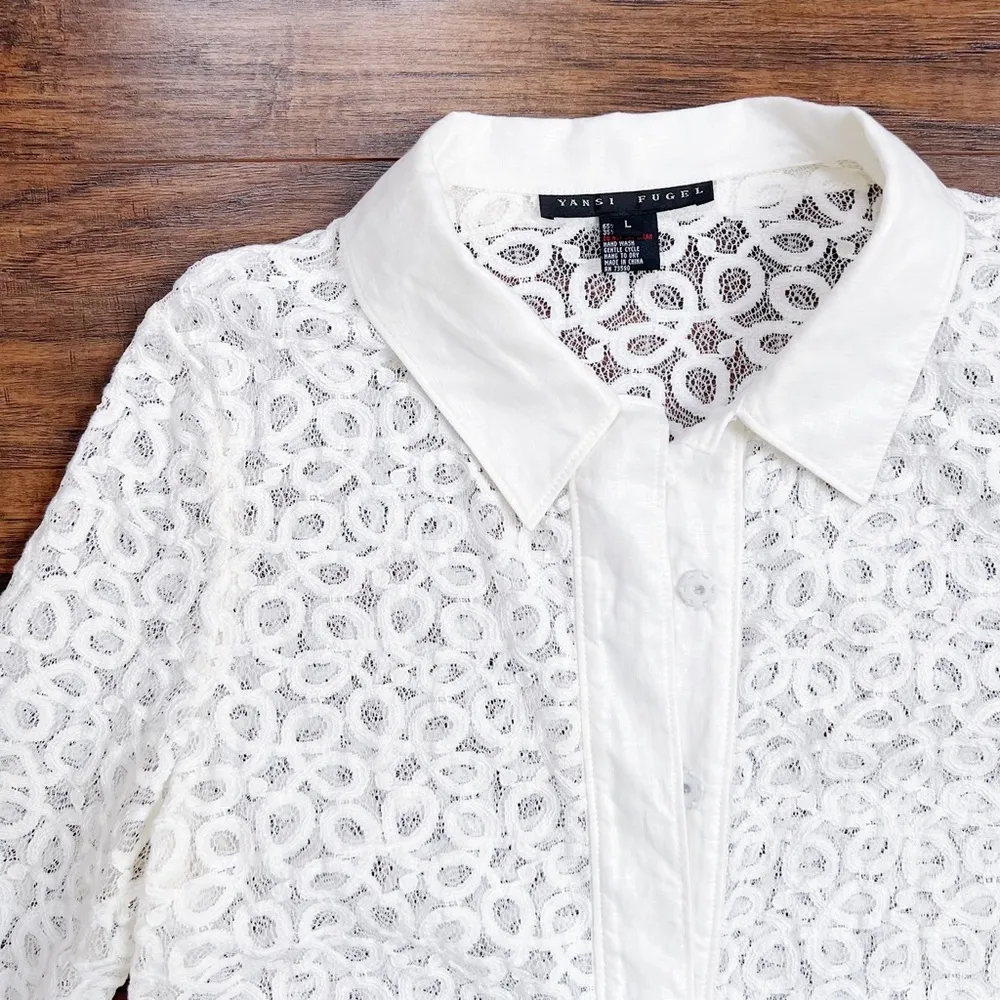 Yansi Fugel • lace dress & jacket set sleeveless shift snap front cotton cream Size L - Image 3