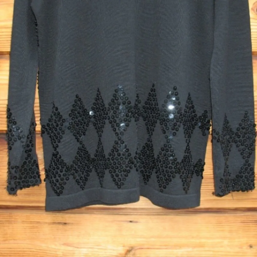 Vintage Black Sequin Cardigan Sweater Black Size M - Image 7
