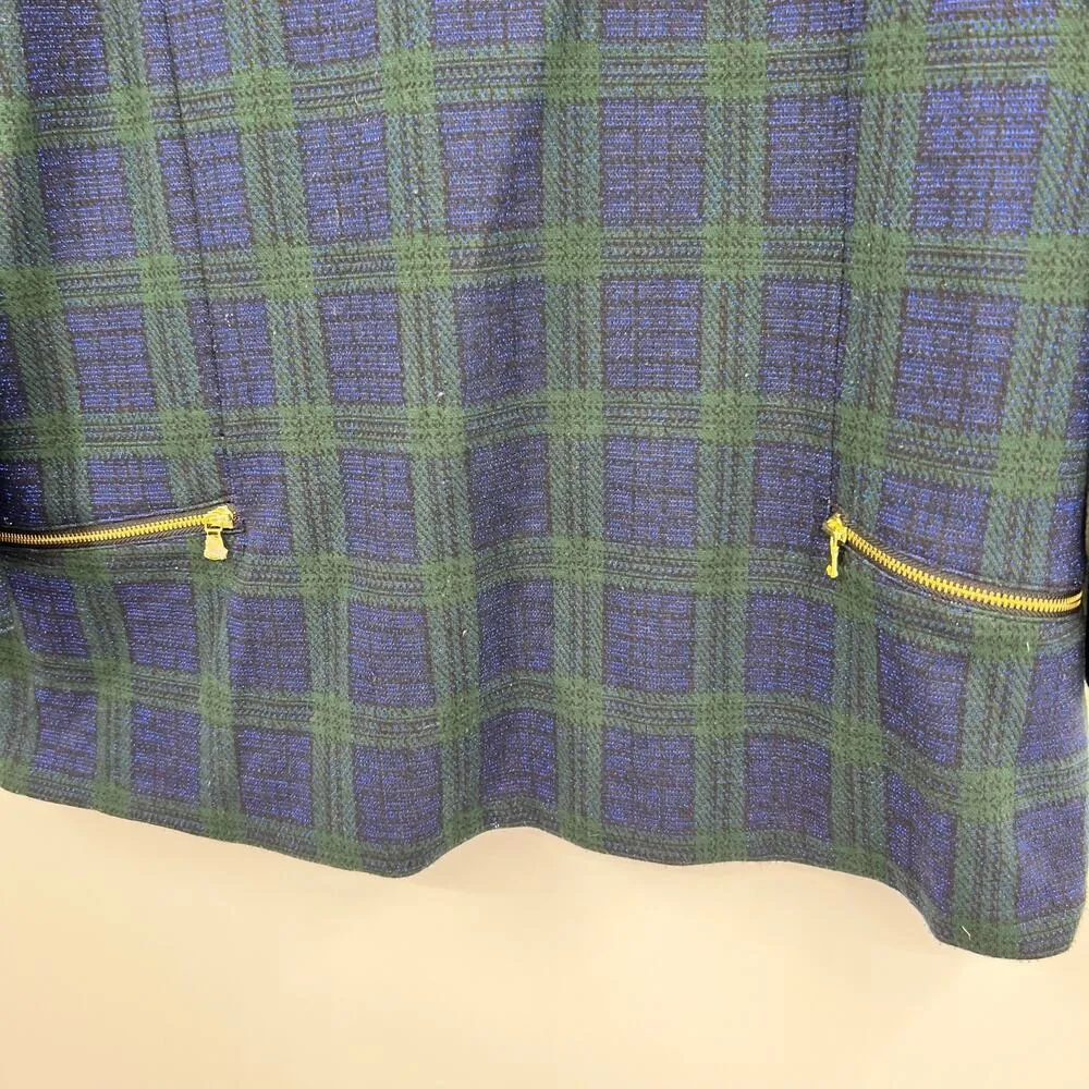 Talbots Women’s Tartan Plaid Blouse Long Sleeve Zipper Details Green Blue sz XL - Image 5
