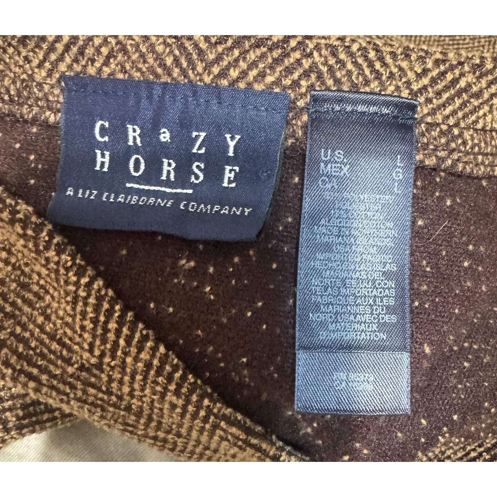 Vtg Crazy Horse Liz Claiborne Womens Tweed Vest L herringbone full zip Preppy - Image 5