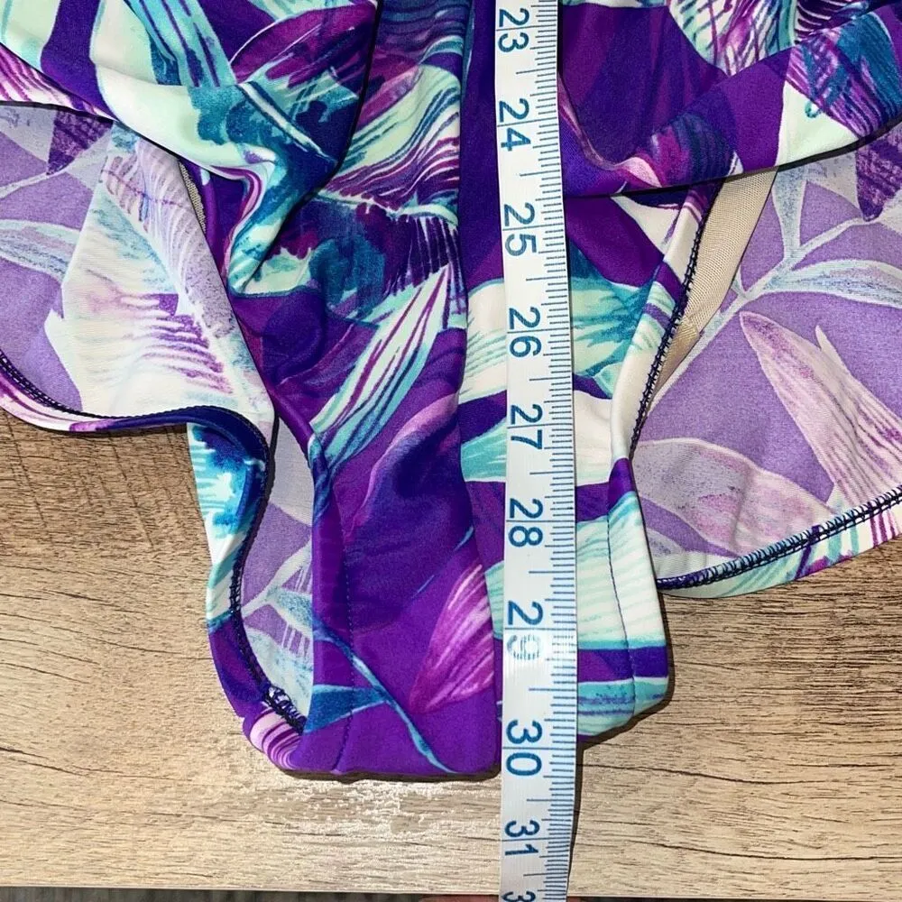 Maxine Of Hollywood Womens Ruched Front Tropical One Piece Swimsuit Purple Sz 18 - Image 7