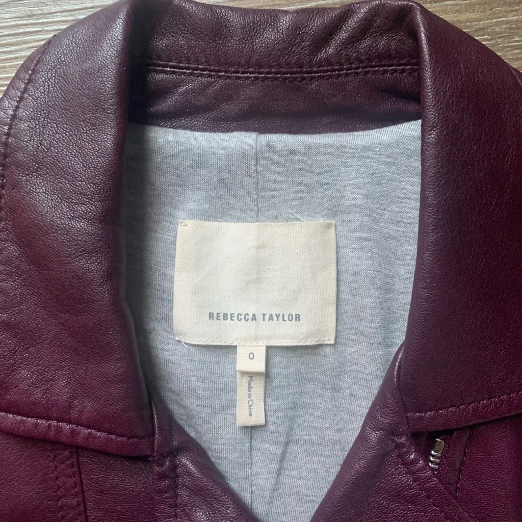 Rebecca Taylor Burgundy Purple Lamb Leather Jacket 0 - Image 4