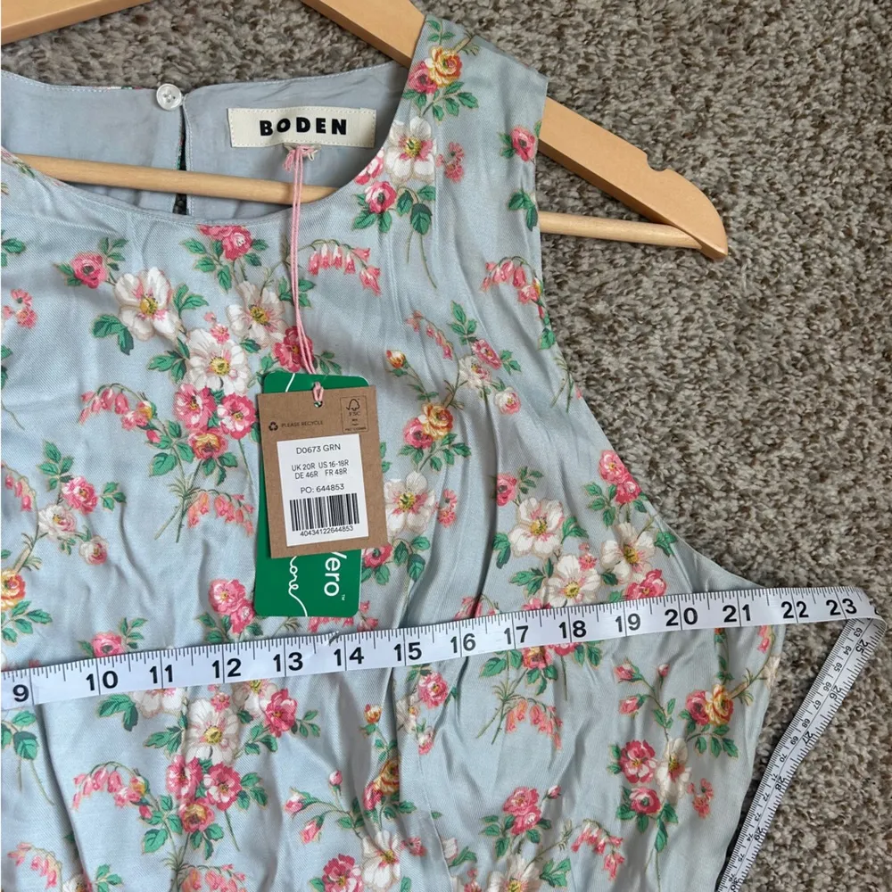 NWT Boden Floral Sleeveless Midi Dress Fit N Flare Pastel Spring Casual Formal Blue Size 16 - Image 8