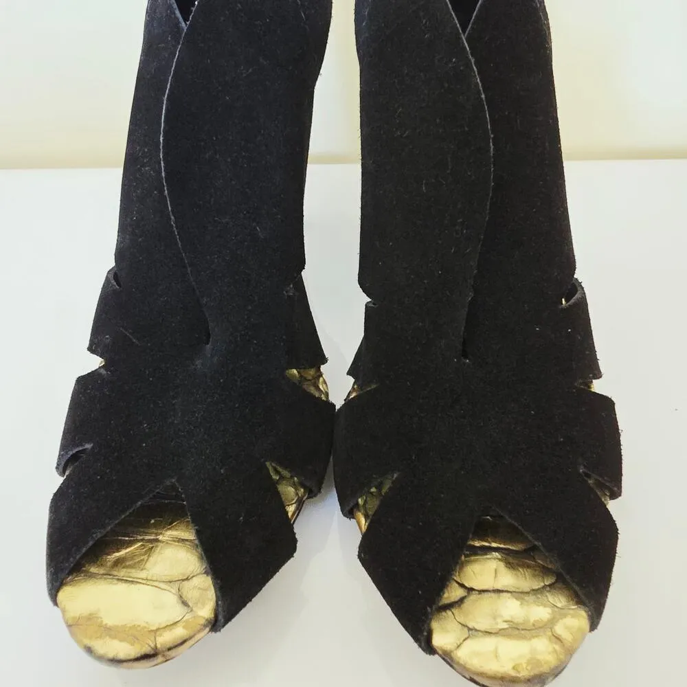 Pedro Garcia Woman's Sue Black and Gold Peep Toe Heels Women's Size EU 36.5 6.5 - Image 7