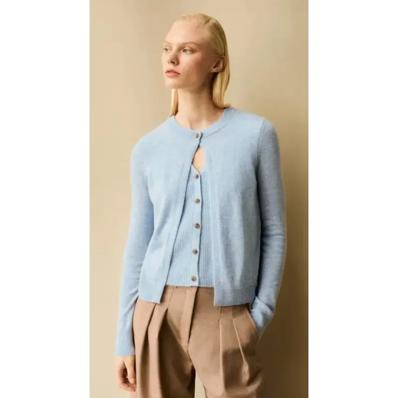 ME+EM Blue Layered Cashmere Twinset Sweater Size XS - Image 2