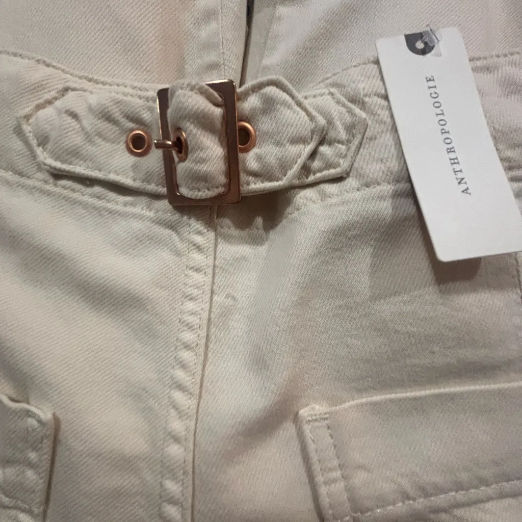 Pilcro High Rise Wide Leg Trouser Jeans 28 Neutral Cream Crop Anthropologie - Image 3