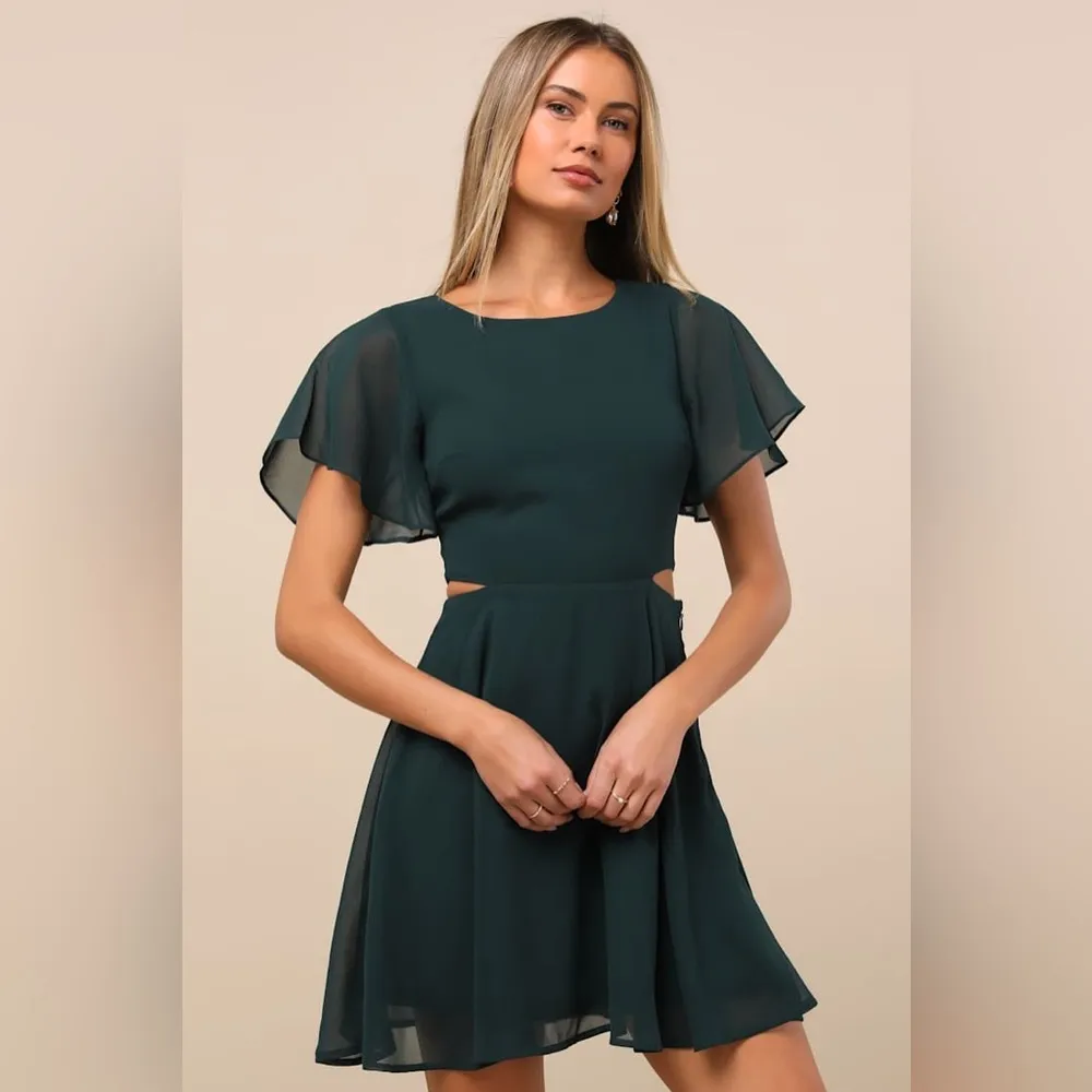 LULU’S Blissful Love Dark Green Cutout Mini Skater Dress - Image 6