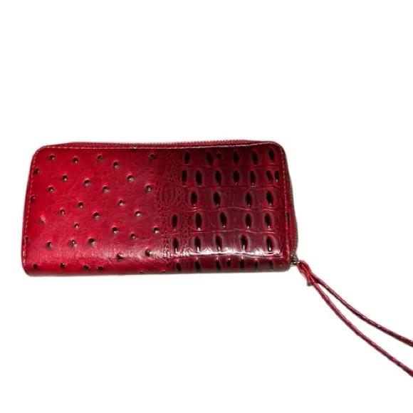 Red Studded Fringe ostrich Handbag and Wallet Set - Image 5