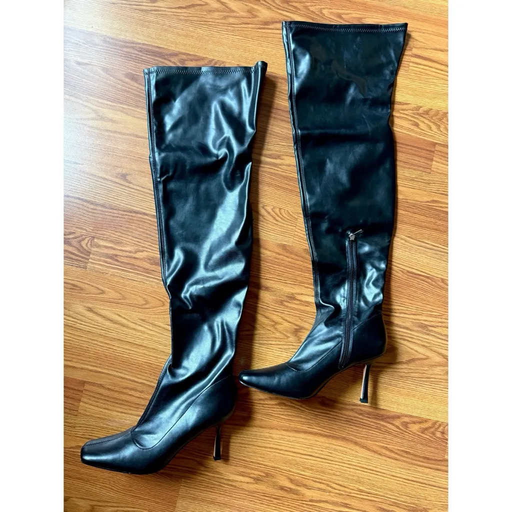 New York & Company Black PU Leather Over The Knee OTK Heel Boots Natalia Size 11 - Image 6
