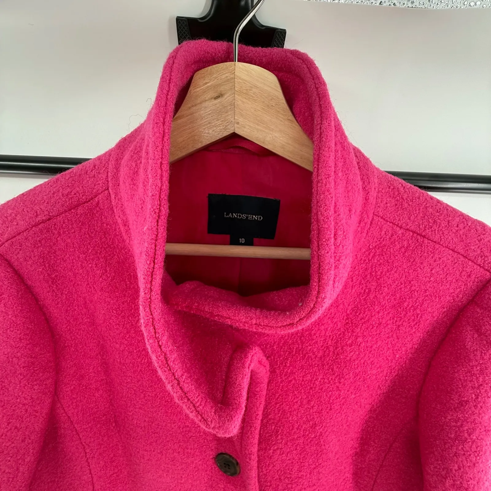 Lands'‎ End Wool Blend Coat Women's 10 Hot Pink Button Front Stand Collar - Image 2