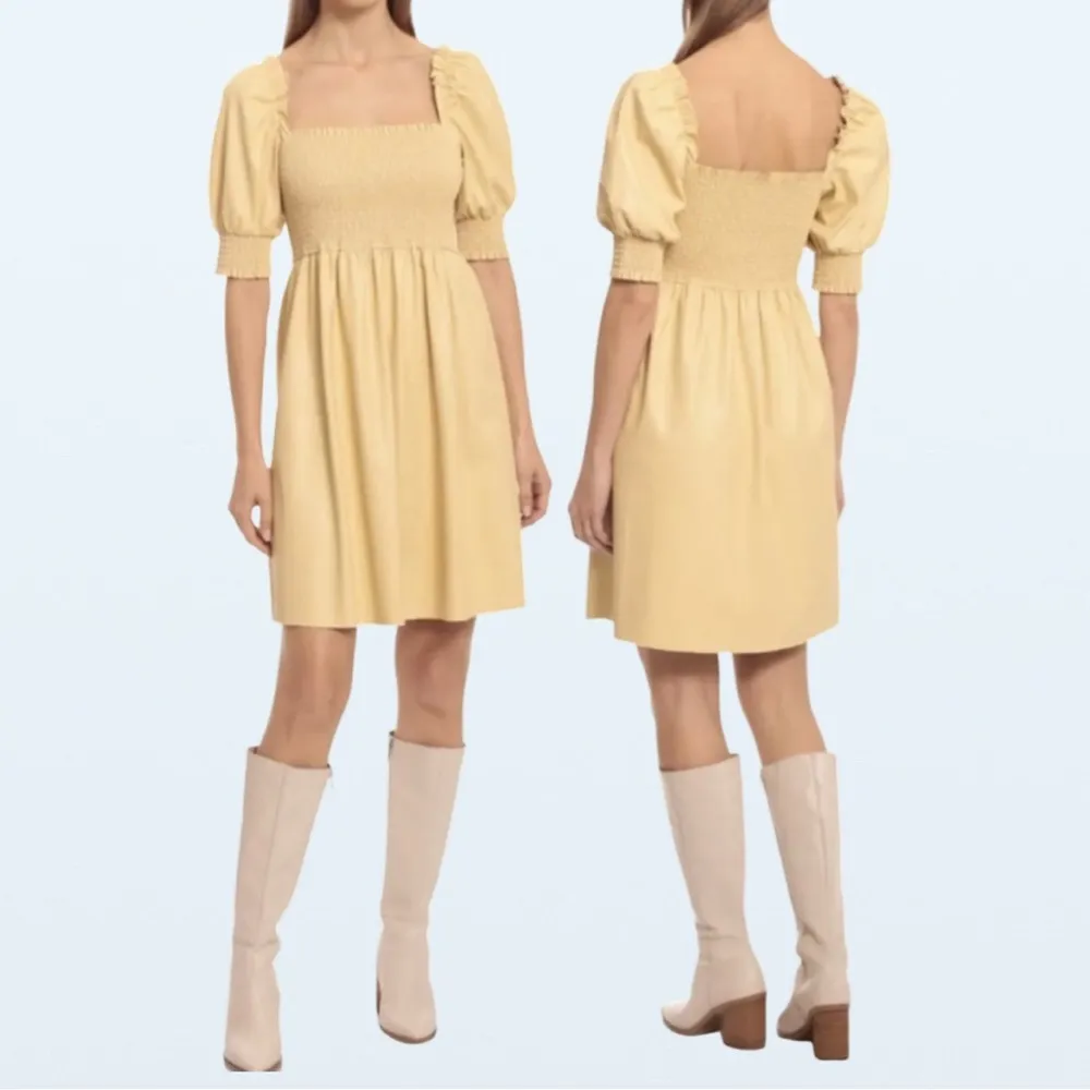 NWT 7 For All Mankind Faux Leather Puff Sleeve
Fit & Flare Dress, Size Medium - Image 6