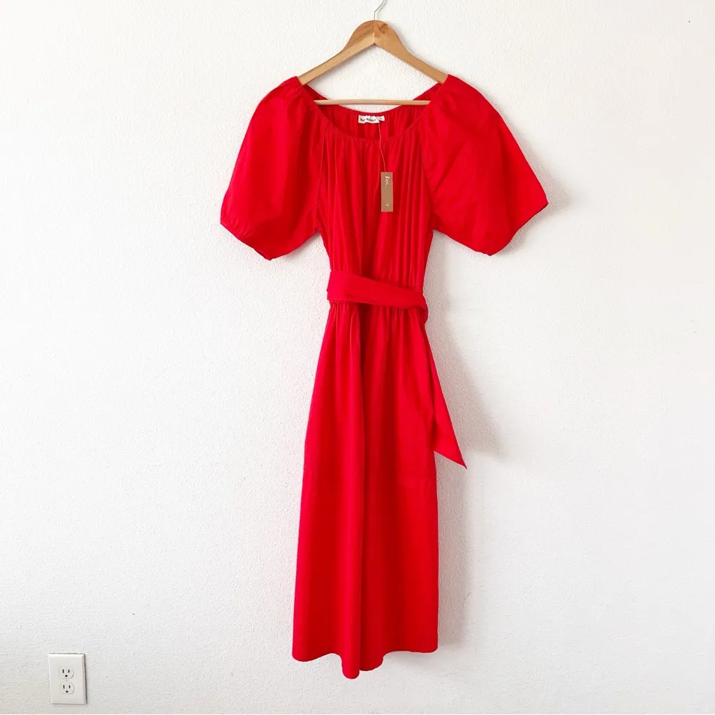 Roller Rabbit Arria Romantic Puff Sleeve Belted Midi Dress Red - Image 2