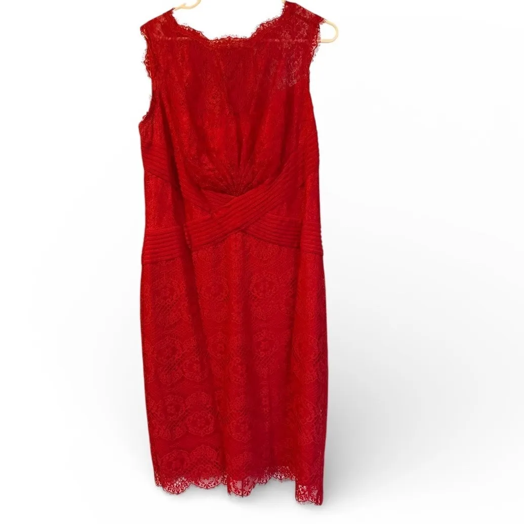 Tadashi Shoji Chic Red Lace Sheath Dress Knee Length Sleeveless Cocktail Size 16 - Image 3