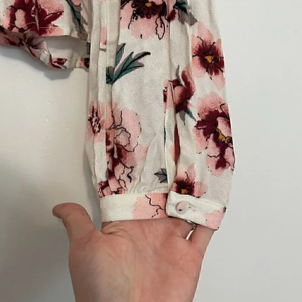 JACK BY BB DAKOTA Cold Shoulder Top Cream Ivory Pink Floral Boho Long Sleeve S - Image 11