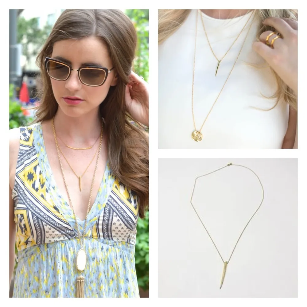 Gorjana Fancy Horn Charm Necklace Duo Layering Long Short Set 18K Gold Plated - Image 9