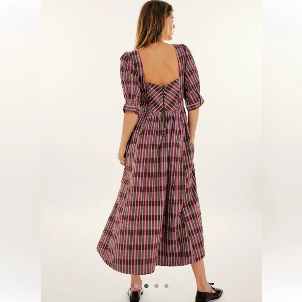 Free People Tulle Plaid Midi Dress in Pink‎ & Brown Combo size Small - Image 4
