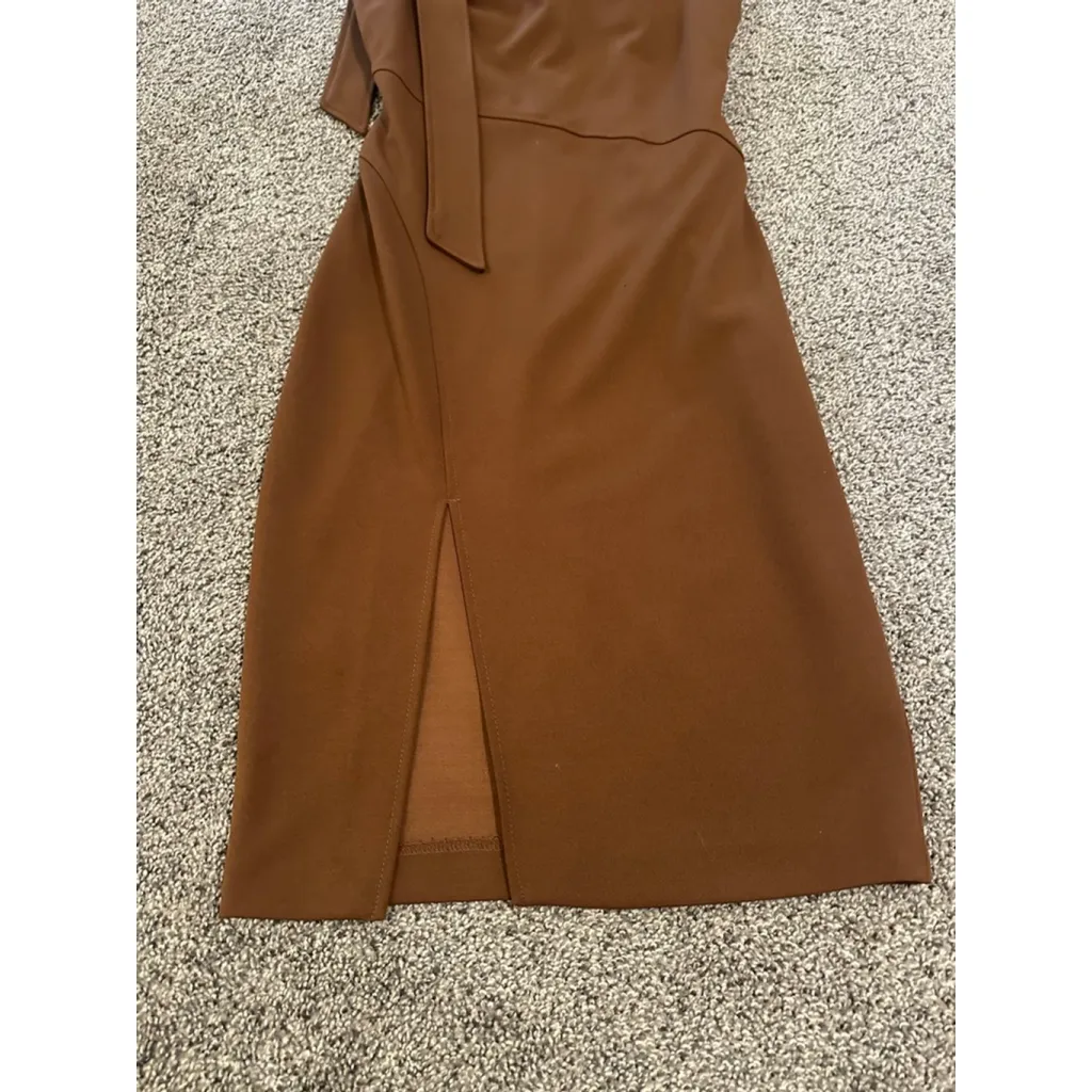 Women's Calvin Klein Chocolate Brown One Bow Shoulder Midi Dress Size 2 - Image 4