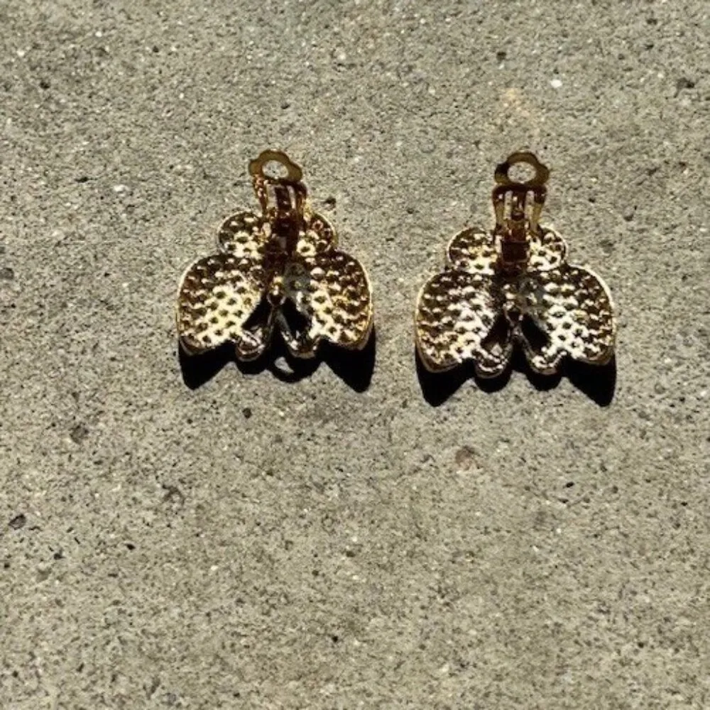 Vintage Pink Gold Tone Stone Rhinestones Spring Pin Clip Earrings Women’s Sz 1” - Image 11