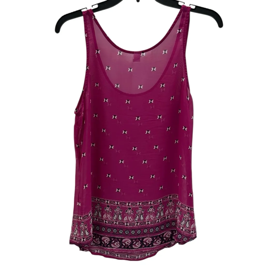 Old Navy Fuchsia Black White Semi Sheer Lightweight Sleeveless Tank Blouse Top M - Image 6