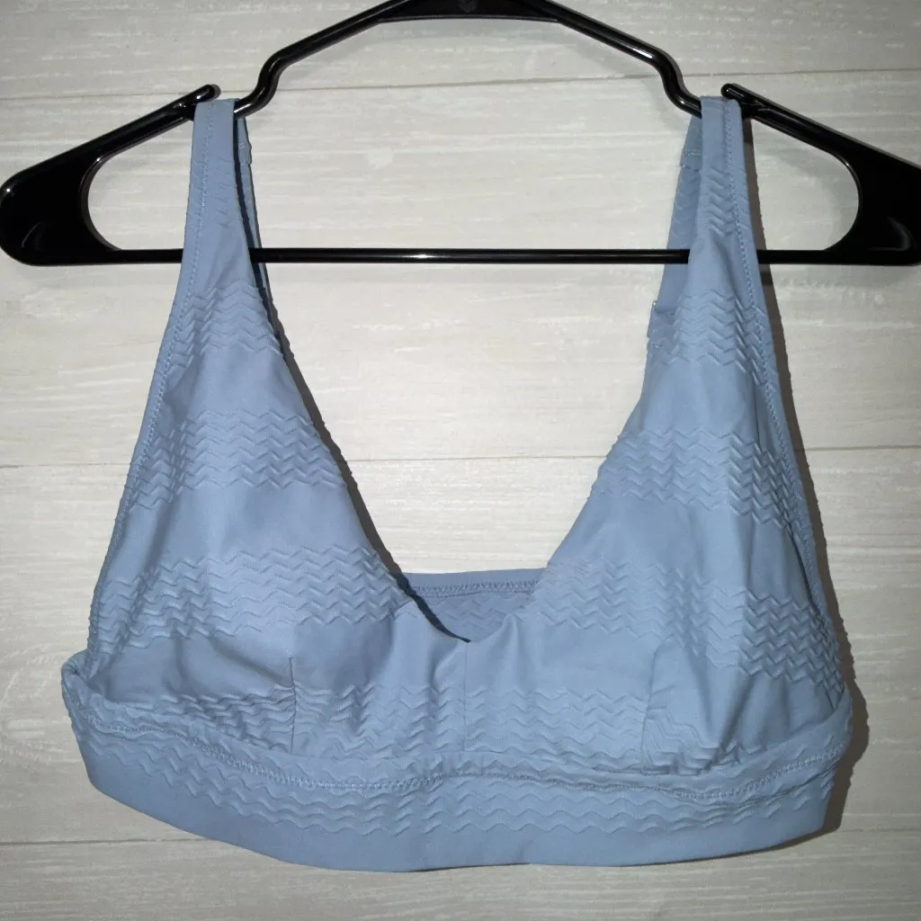 Aerie Light Blue Scoop Neck Bikini Top Size Large Textured Stretch Swimwear - Image 2