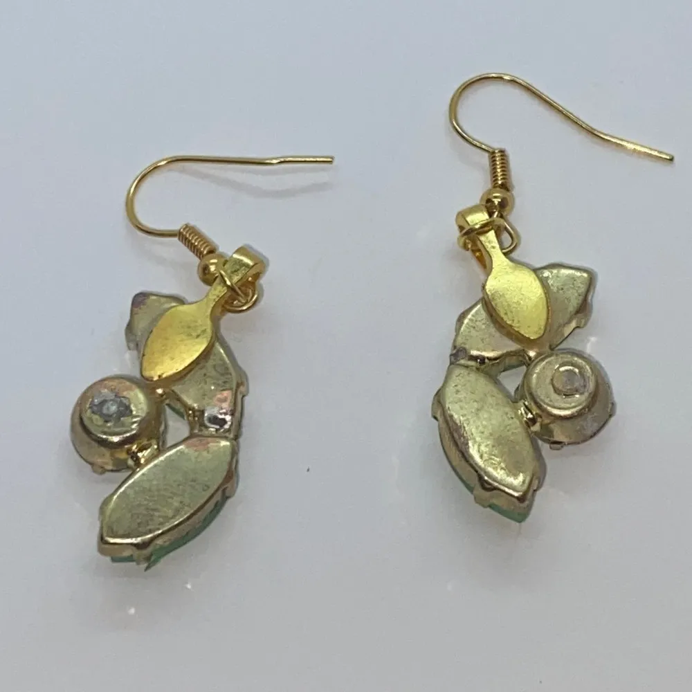 Green Clear Gold-Tone Rhinestone Dangle Earrings - Image 6