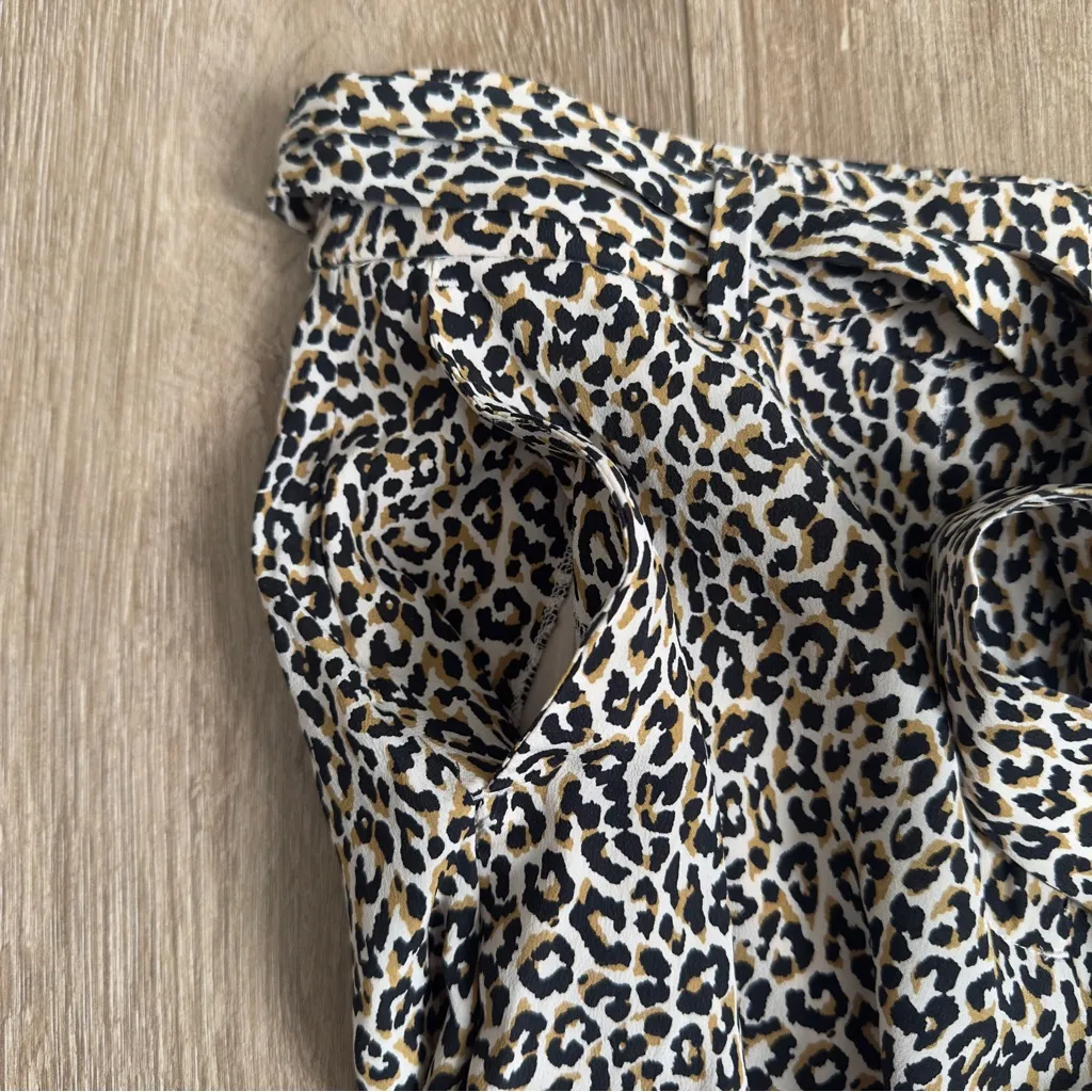 J. Crew 100% Silk Wide Leg Waist Tie Cropped Pant in Leopard Print Size 0 - Image 6