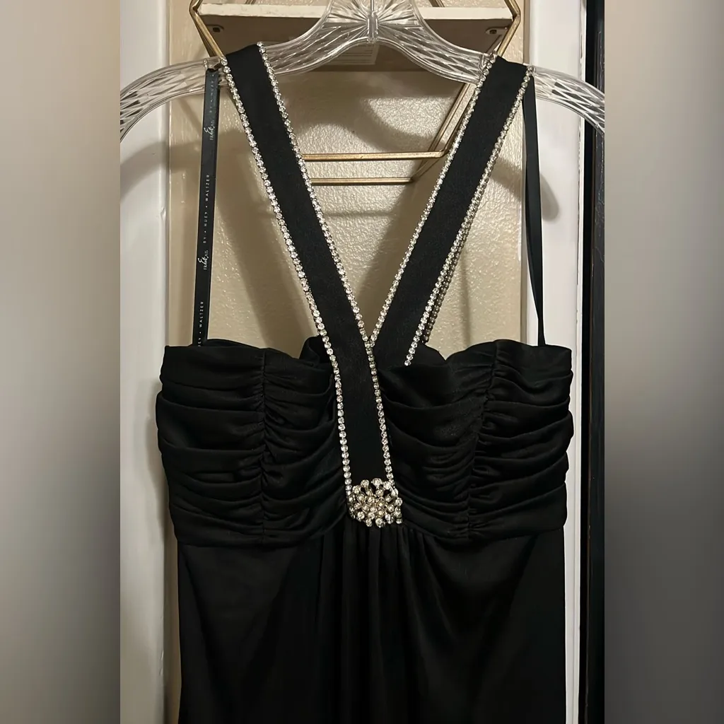 Night Moves Prom Collection Black Ruched Backless Gown Size 12 - Image 2