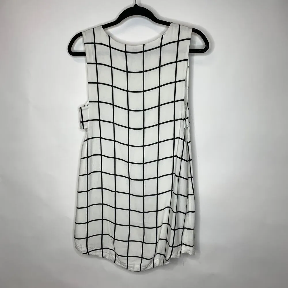 White Black Windowpane Plaid Shift Dress Sz Small - Image 5