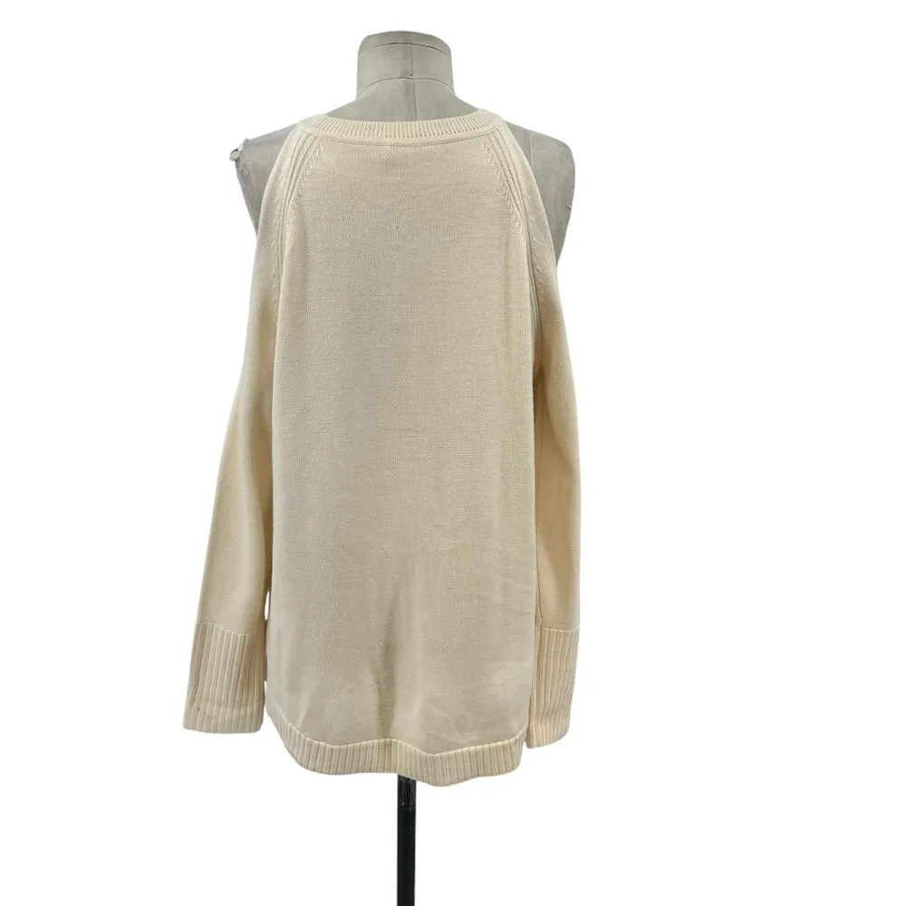 Ramy Brook Maya Sweater Cold Shoulder Beaded Long Sleeve Cream White Size Medium - Image 9