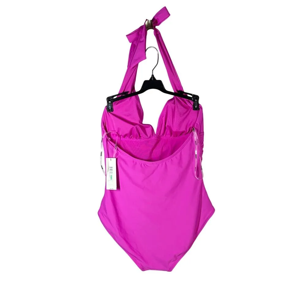 DKNY Triangle Halter One Piece Swimsuit Carnation Pink Size Large - Image 5