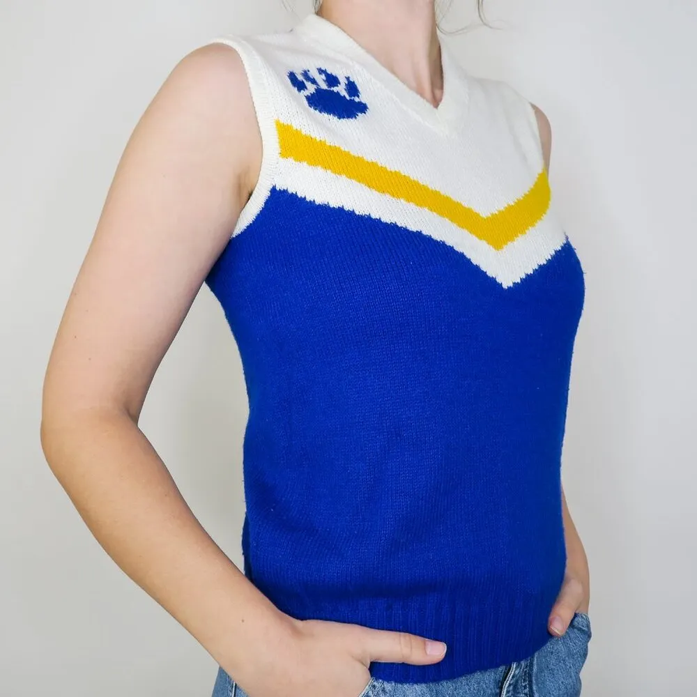 Vintage 70s Varsity Cheerleader Sweater Vest Blue Size XS - Image 2