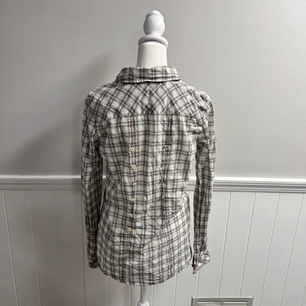 Johnny Was 3J Workshop Plaid Long Sleeve Button Up Ruffle Front Gray Small - Image 11